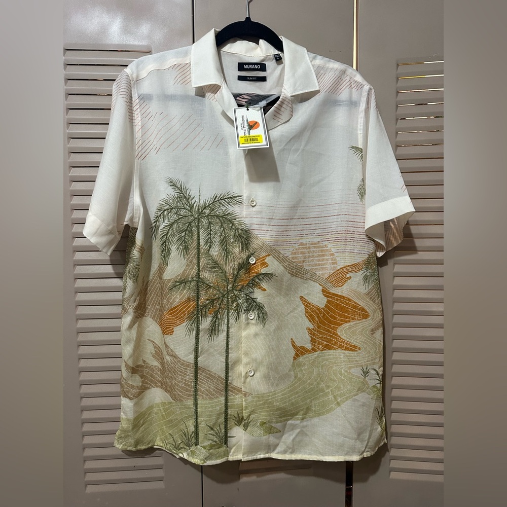 Murano Tropical Landscape Shirt - White and Green